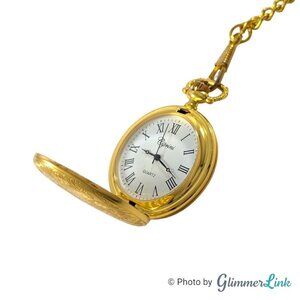 Ciprini Quartz Analog Floral Gold Tone Retro Style Pocket Watch New Battery